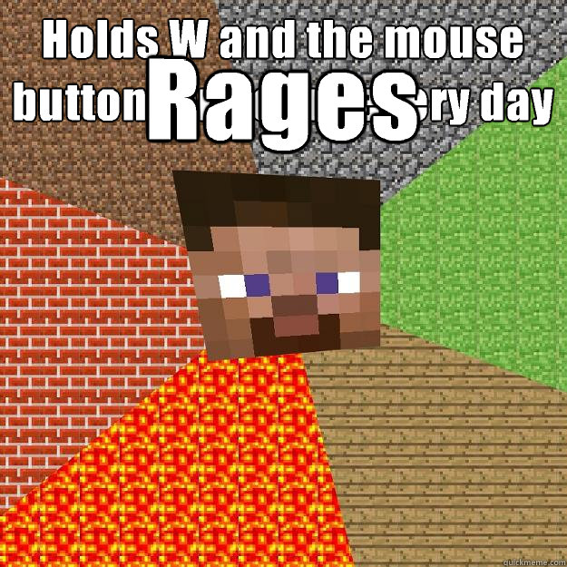 Holds W and the mouse button for hours every day Rages about repetitive joke posts  Minecraft