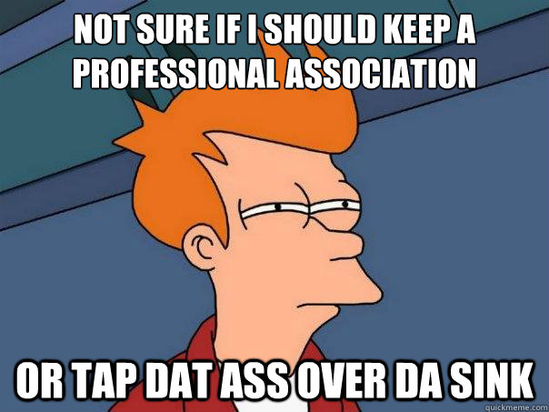 NOT SURE IF I SHOULD KEEP A PROFESSIONAL ASSOCIATION OR TAP DAT ASS OVER DA SINK  Futurama Fry