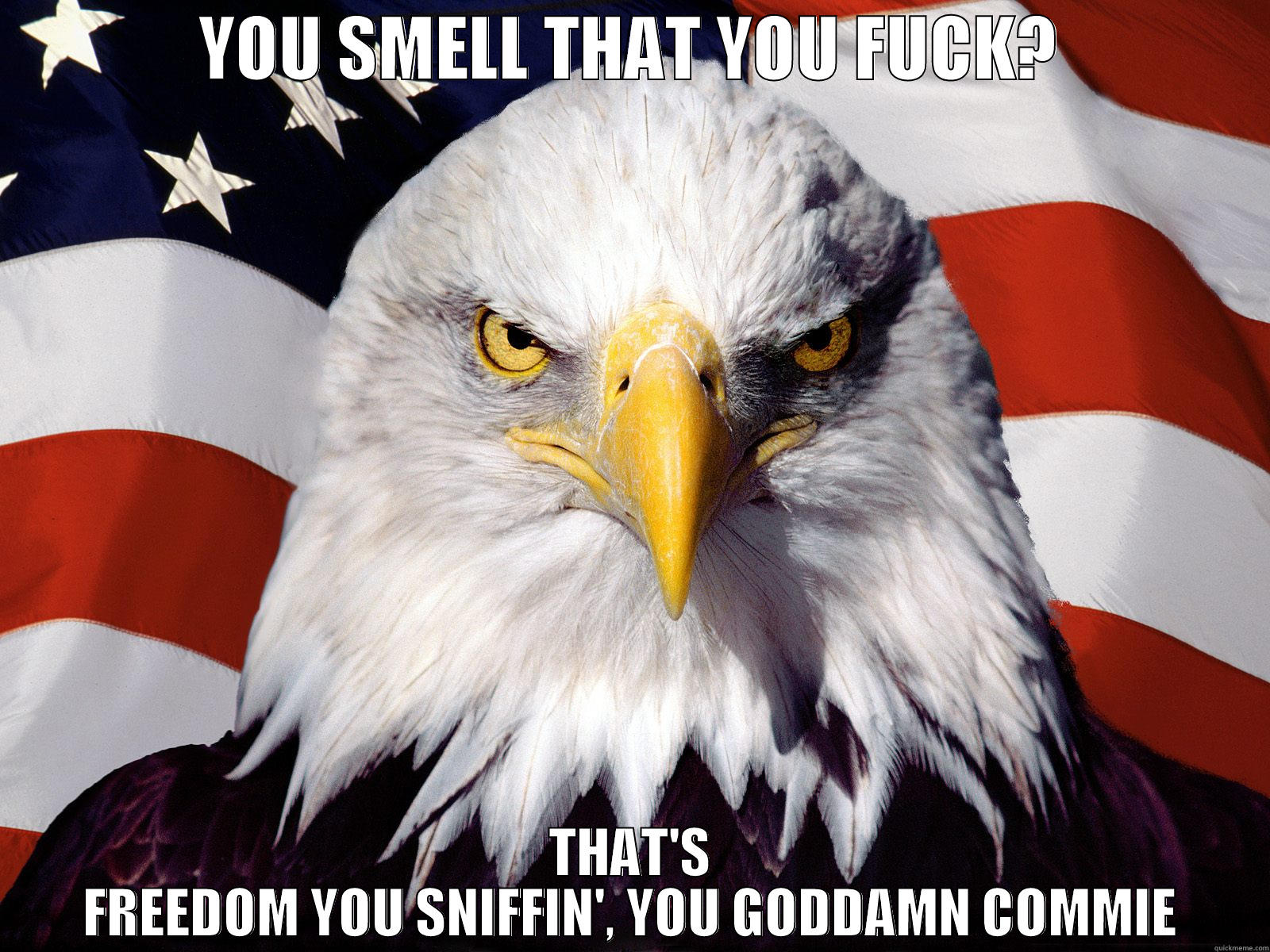 how about I title this fuck you, that creative enough? - YOU SMELL THAT YOU FUCK? THAT'S FREEDOM YOU SNIFFIN', YOU GODDAMN COMMIE Misc