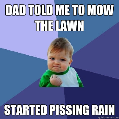 Dad told me to mow the lawn started pissing rain  Success Kid