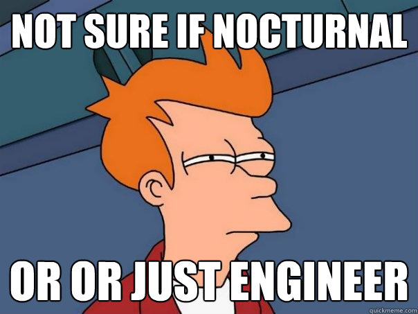 Not sure if nocturnal Or or just engineer  Futurama Fry