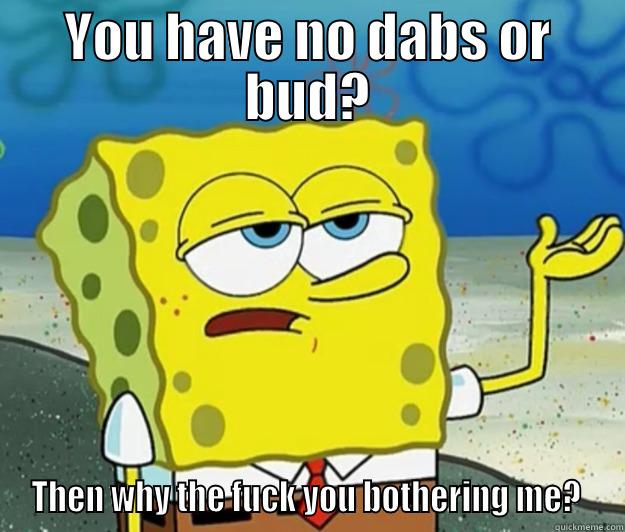 YOU HAVE NO DABS OR BUD? THEN WHY THE FUCK YOU BOTHERING ME?  Tough Spongebob