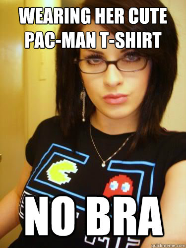 wearing her cute pac-man t-shirt no bra  Cool Chick Carol