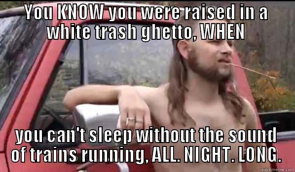 White trash ghetto - YOU KNOW YOU WERE RAISED IN A WHITE TRASH GHETTO, WHEN YOU CAN'T SLEEP WITHOUT THE SOUND OF TRAINS RUNNING, ALL. NIGHT. LONG. Almost Politically Correct Redneck