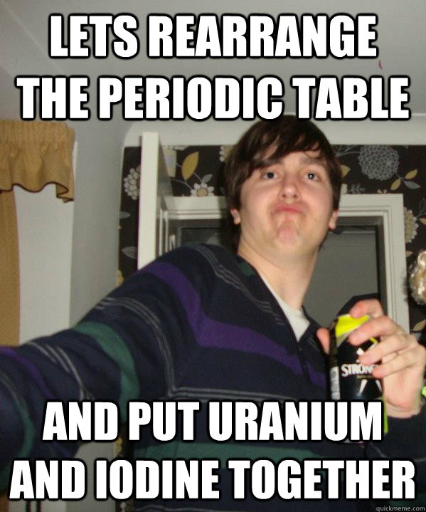 LETS REArrange the periodic table and put uranium and iodine together - LETS REArrange the periodic table and put uranium and iodine together  Unambitious Oxford Offer Holder