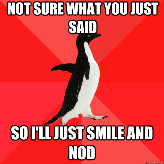 NOT SURE WHAT YOU JUST SAID SO I'LL JUST SMILE AND NOD  Socially Awesome Penguin