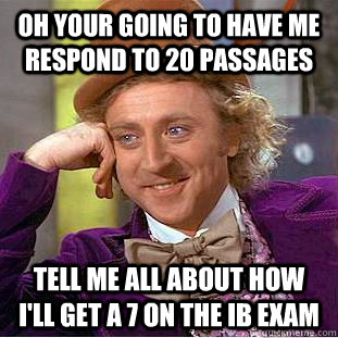 Oh your going to have me respond to 20 passages Tell me all about how I'll get a 7 on the IB Exam  Condescending Wonka