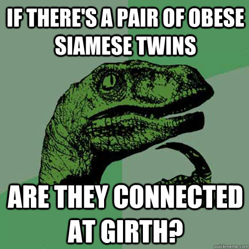 If there's a pair of obese siamese twins are they connected at girth?  Philosoraptor