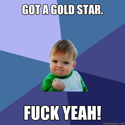 Got a gold star. Fuck yeah!  Success Kid