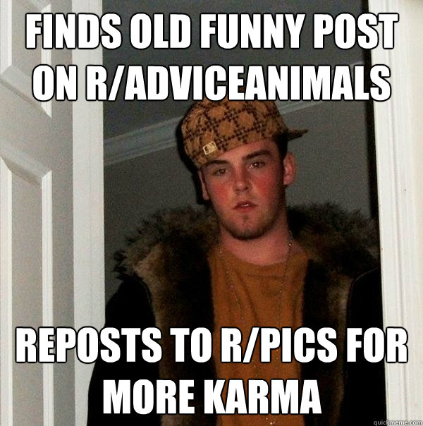 Finds old funny post on r/adviceanimals Reposts to r/pics for more karma - Finds old funny post on r/adviceanimals Reposts to r/pics for more karma  Scumbag Steve