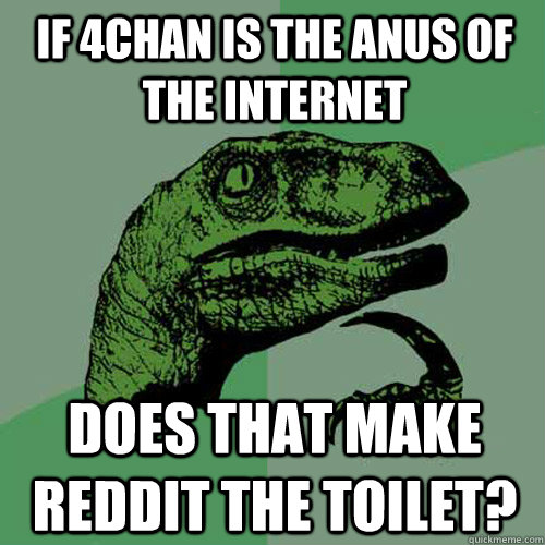 if 4chan is the anus of the internet does that make reddit the toilet?  Philosoraptor