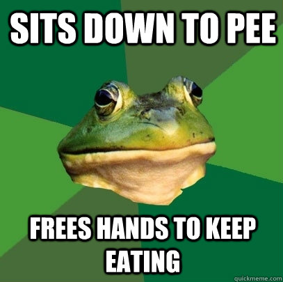 Sits Down To Pee Frees hands to keep eating - Sits Down To Pee Frees hands to keep eating  Foul Bachelor Frog