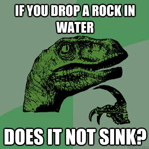 If you drop a rock in water Does it not sink?  Philosoraptor