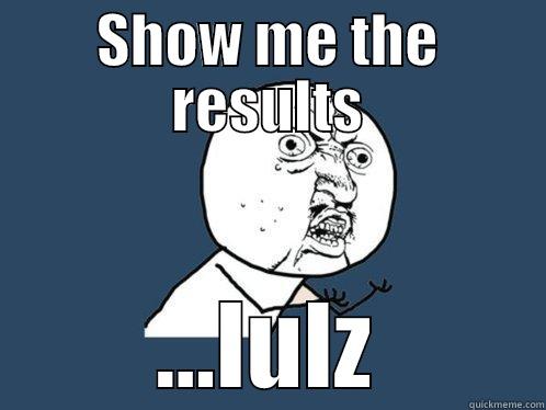 SHOW ME THE RESULTS ...LULZ Y U No