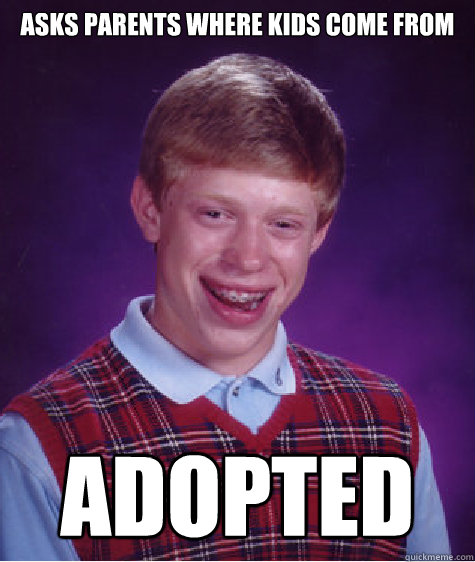 Asks parents where kids come from adopted Caption 3 goes here  Bad Luck Brian