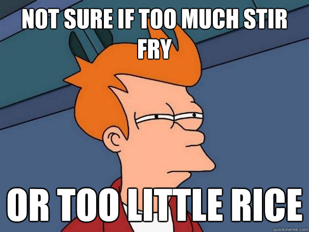 not sure if too much stir fry or too little rice   Futurama Fry