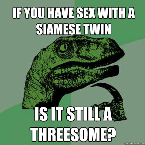 If you have sex with a  Siamese twin  Is it still a threesome?  Philosoraptor