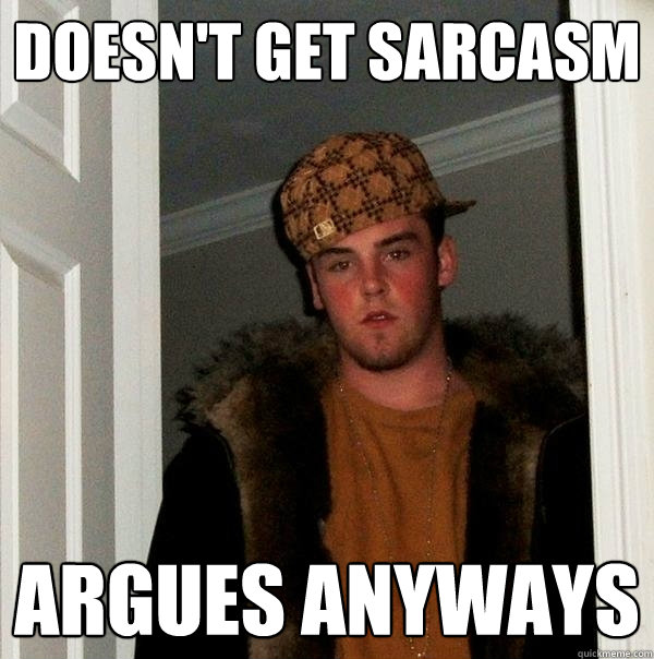 Doesn't get sarcasm argues anyways  Scumbag Steve