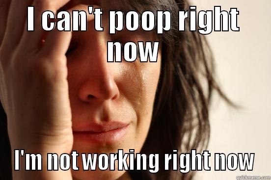 I CAN'T POOP RIGHT NOW I'M NOT WORKING RIGHT NOW First World Problems