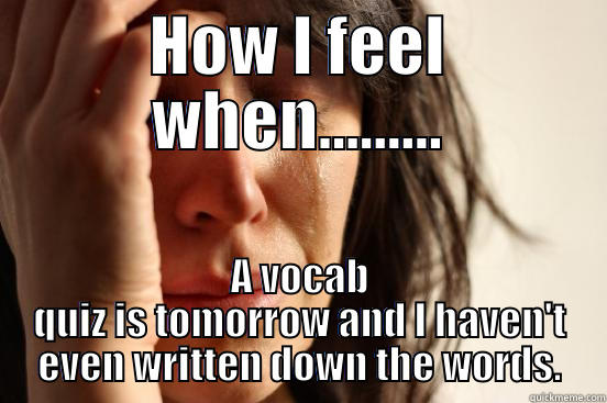 How I feel  - HOW I FEEL WHEN......... A VOCAB QUIZ IS TOMORROW AND I HAVEN'T EVEN WRITTEN DOWN THE WORDS. First World Problems