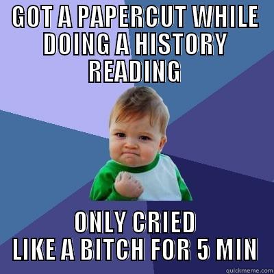 GOT A PAPERCUT WHILE DOING A HISTORY READING ONLY CRIED LIKE A BITCH FOR 5 MIN Success Kid