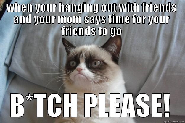 WHEN YOUR HANGING OUT WITH FRIENDS AND YOUR MOM SAYS TIME FOR YOUR FRIENDS TO GO B*TCH PLEASE! Grumpy Cat