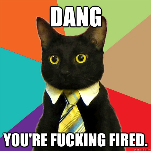 Dang you're fucking fired.  Business Cat