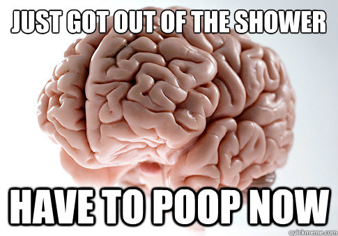 just got out of the shower have to poop now  Scumbag Brain