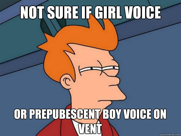 Not sure if girl voice Or prepubescent boy voice on vent  Futurama Fry