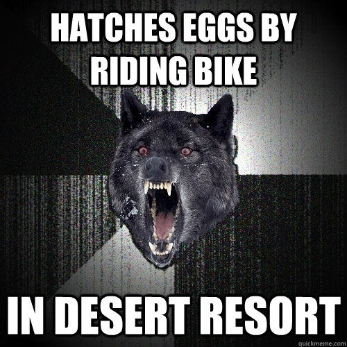 Hatches eggs by riding bike in desert resort - Hatches eggs by riding bike in desert resort  Insanity Wolf