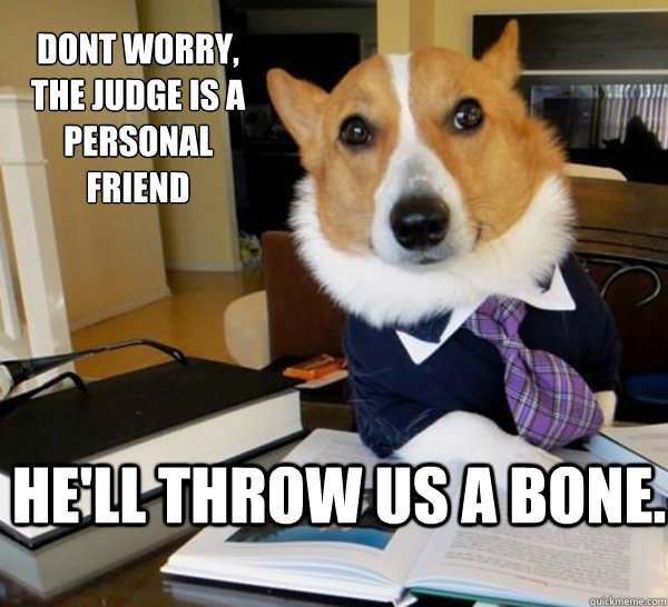 Dont worry, the judge is a personal friend He'll throw us a bone.  Lawyer Dog