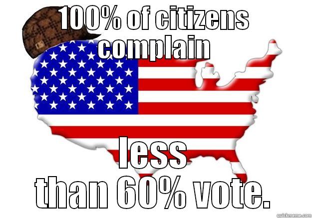 100% OF CITIZENS COMPLAIN LESS THAN 60% VOTE. Scumbag america