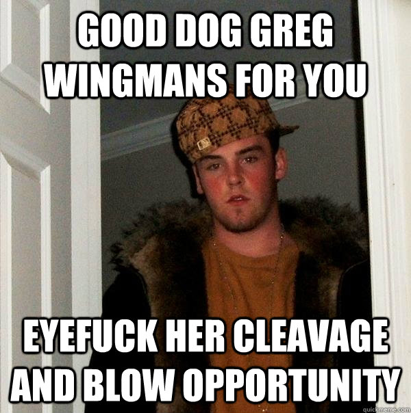 good dog greg wingmans for you eyefuck her cleavage and blow opportunity  Scumbag Steve