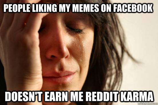 people liking my memes on facebook doesn't earn me reddit karma  First World Problems