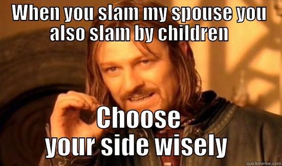 Choose Wisely - WHEN YOU SLAM MY SPOUSE YOU ALSO SLAM BY CHILDREN CHOOSE YOUR SIDE WISELY  Boromir