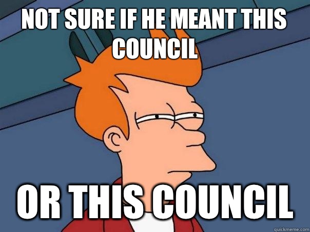 Not sure if he meant THIS Council  Or this council  - Not sure if he meant THIS Council  Or this council   Futurama Fry