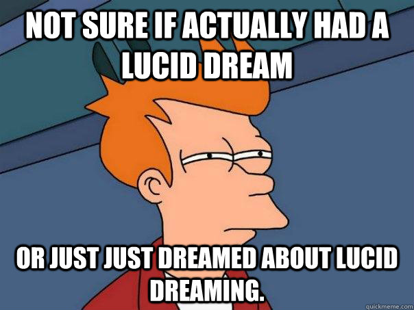 Not sure if actually had a lucid dream Or just just dreamed about lucid dreaming. - Not sure if actually had a lucid dream Or just just dreamed about lucid dreaming.  Futurama Fry