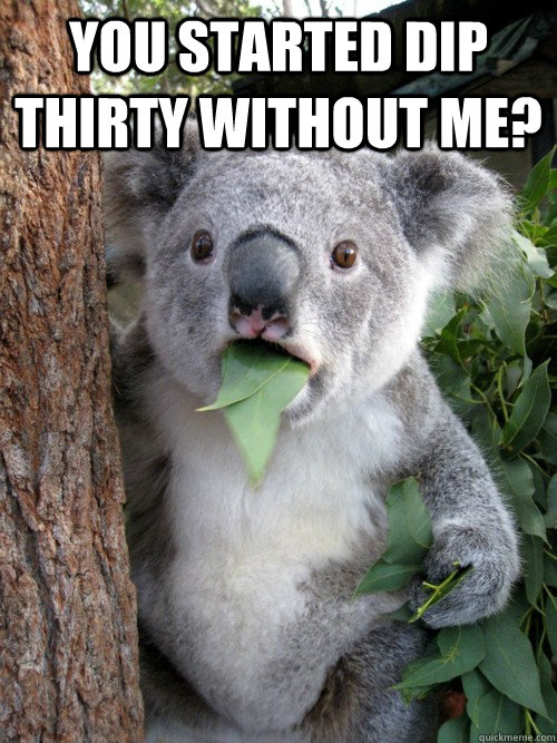 You started dip thirty without me?  koala bear