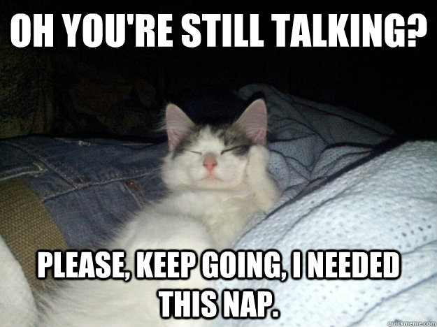 Oh you're still talking? Please, keep going, I needed this nap. - Oh you're still talking? Please, keep going, I needed this nap.  Condescending Kitteh Pwns Wonka