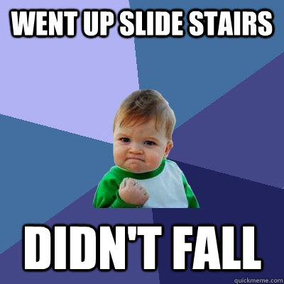 went up slide stairs didn't fall  Success Kid