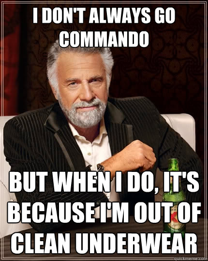 I don't always go commando But when I do, it's because I'm out of clean underwear  The Most Interesting Man In The World