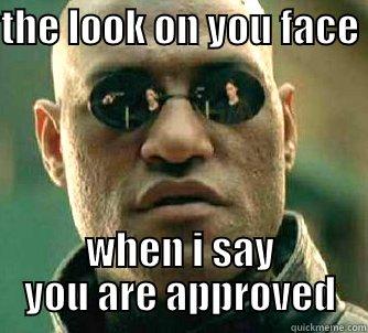 THE LOOK ON YOU FACE  WHEN I SAY YOU ARE APPROVED Matrix Morpheus