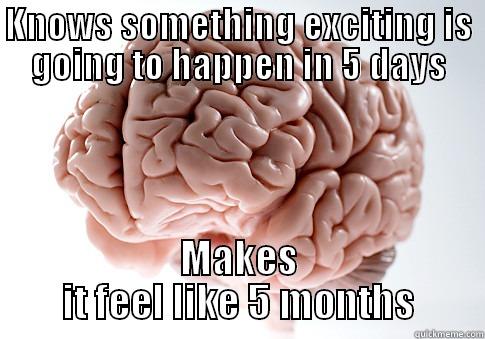 KNOWS SOMETHING EXCITING IS GOING TO HAPPEN IN 5 DAYS MAKES IT FEEL LIKE 5 MONTHS Scumbag Brain