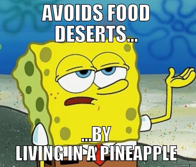 AVOIDS FOOD DESERTS... ...BY LIVING IN A PINEAPPLE Tough Spongebob