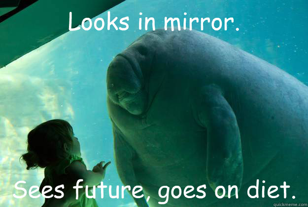 Looks in mirror. Sees future, goes on diet.  Overlord Manatee