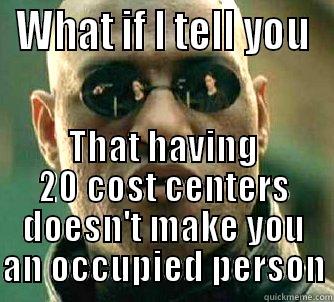 No time - WHAT IF I TELL YOU THAT HAVING 20 COST CENTERS DOESN'T MAKE YOU AN OCCUPIED PERSON Matrix Morpheus