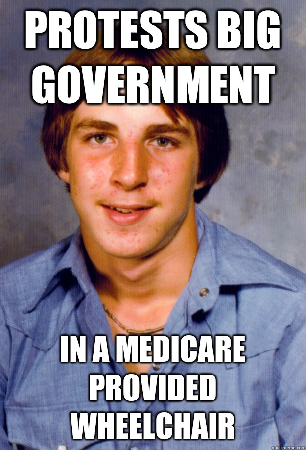 Protests Big Government In A Medicare Provided Wheelchair   Old Economy Steven