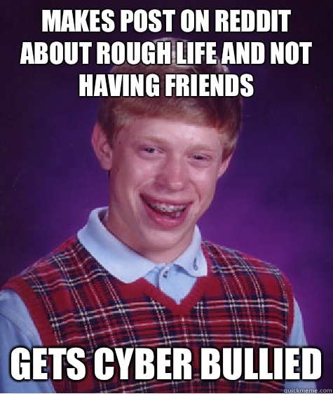 Makes post on reddit about rough life and not having friends Gets Cyber bullied - Makes post on reddit about rough life and not having friends Gets Cyber bullied  Bad Luck Brian