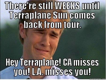 THERE'RE STILL WEEKS UNTIL TERRAPLANE SUN COMES BACK FROM TOUR. HEY TERRAPLANE! CA MISSES YOU! L.A. MISSES YOU! 1990s Problems