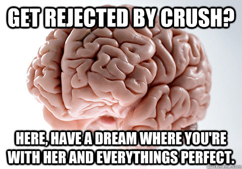 Get rejected by crush? here, have a dream where you're with her and everythings perfect. - Get rejected by crush? here, have a dream where you're with her and everythings perfect.  Scumbag Brain